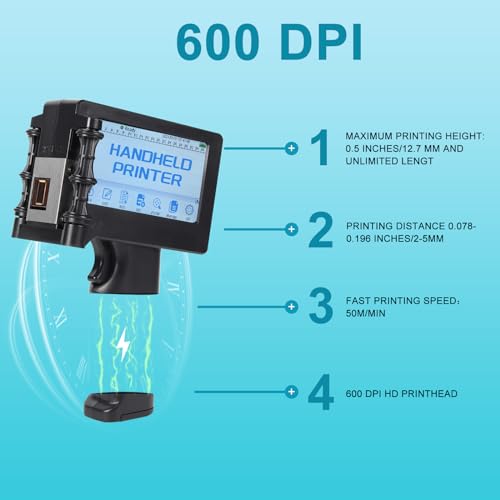 Image of Handheld Inkjet Printer Gun for Any Surface Printing Height 0.08-0.5Inch Inkjet Coder with Fast-Drying Ink for QRCode Barcode Production Date Time Logo Print On Glass Carton Box Wood Cloth Plastic