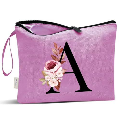 Image of Vavabox A-Z Personalized Makeup Bag, Birthday Gifts for Women Mom, Gifts for Best Friend, Bride Bridesmaid Cosmetic bag (A, 07-Purple)
