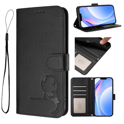 Ymyhyuxi Funda de piel con tapa para Huawei Nova 5T, funda de negocios, tarjetero, bolsa de teléfono, funda de teléfono con relieve de panda menor (negro)