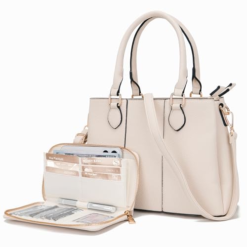 Image of Qiyuer Purses and Wallet Set for Women Satchel Handbag Tote Bag | 3 Zippered Compartments,Pebble PU leather,Multi-slot design,Everyday commuting
