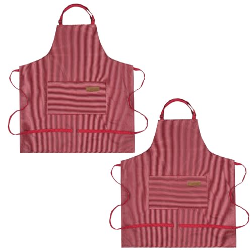 DDUP Adjustable Apron Unisex Aprons with Double Pocket, Cooking Baking Apron Kitchen Chef Aprons for Women Men,Home Kitchen Butchers BBQ Restaurant Coffee House (Red-Pack of 2)