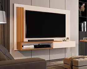 Painel TV até 55 Polegadas Matt com porta Off white/Nature - JM Casa dos Moveis