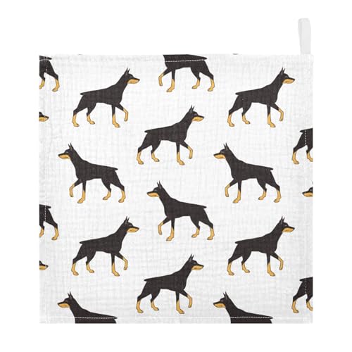 Image of vvfelixl Colored Doberman Dog Baby Burp Cloths Baby Muslin Washcloths for Boys Girls Cotton Baby Face Towel for Newborn Infants Soft and Absorbent 11.8 X 11.8 in, 5 Pack