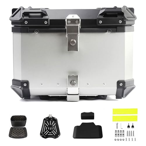 DODOGOD リアボックス トップケース バイク用リアボックス 四角 アルミ 大容量 防水 防塵 軽量 キーロック可能 簡単脱着 取付ベース付 防犯対策 キャンプ/通勤/旅行/デリバリーなど対応 (シルバー, 55L)