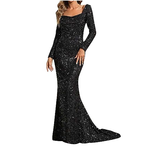 tsaChick Pailletten Fischschwanz Maxikleid Damen Paillettenkleider Dinnerkleider Auktionshaus Host Bodenlanges Kleid Sexy Tiefes V-Ausschnitt Langes...
