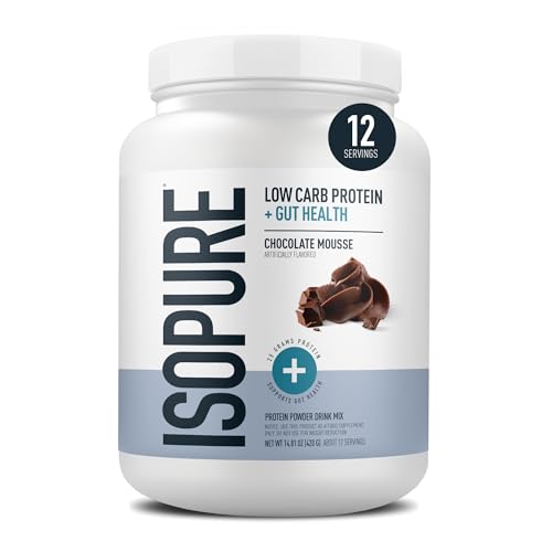 Isopure Protein + Gut Health & Immune Support Powder Chocolate Mousse 25g Whey Protein with Prebiotics & Vitamins 12 Servings (Pack of 1)