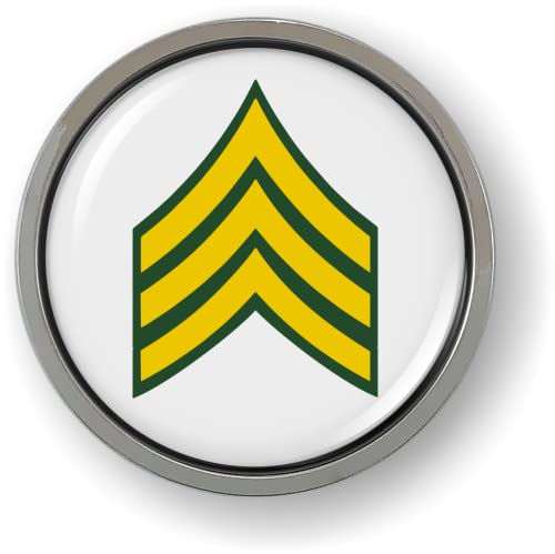 Image of US Army Rank Insignia CAR Emblem Chrome Metal Bezel - Sergeant E-5 (SGT) | Official U.S. Army Licensed Product, 3D Domed, Enlisted Soldiers Badge, Sticker, made by BestLicensePlateFrames