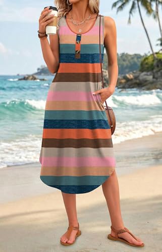 Image of WIHOLL Summer Dresses for Women 2026 Button Front Sleeveless Casual Midi Dress Beach Vacation Sundresses with Pockets