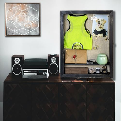 Image of Black Shadow Box Frame 16x20 Shadow Box with Shelves 2.6 inch Interior Depth Memorial Shadow Box Display Case with Linen Back for Handicrafts,Picture Frames,Medals,Coins,Pins Collection and More