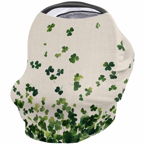 Nursing Cover for Breastfeeding Scarf, Falling Dark Green Shamrocks St. Patrick's Day Beige Baby Car Covers Super Soft Multi Use for Canopy Shopping Cart Cover Blanket Stroller Cover