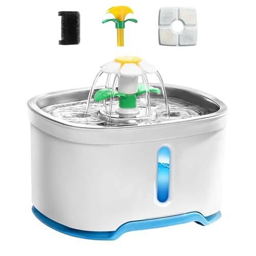 Houdsuem ペット みずのみ器 猫 水飲み器 自動給水器 2.5L大容量タンク ペット給水器 活性炭フィルター LEDナイトビジョン ポンプ 4種類の水流モード 分解掃除しやすい ステンレス製トップ (ホワイト, 2.5)