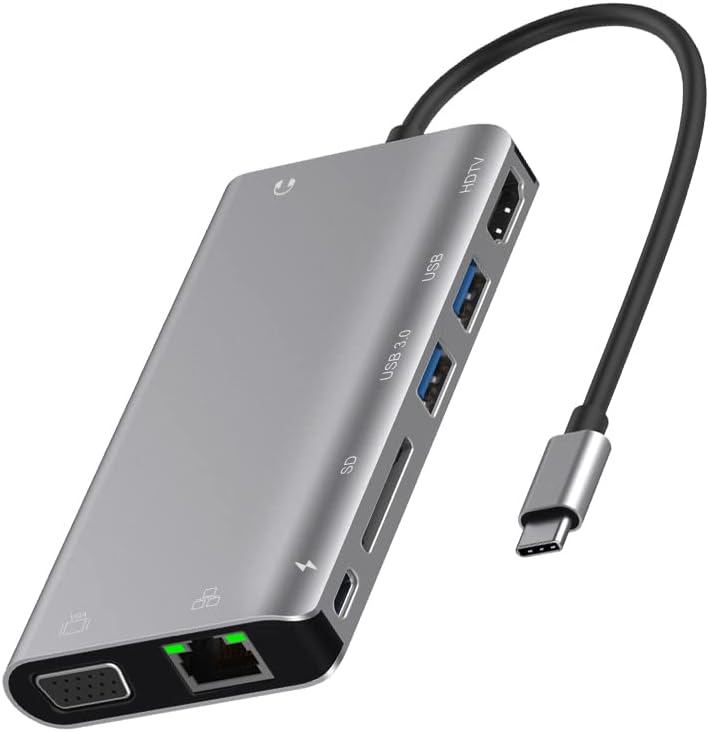 8 in 1 USB Type C Hub with Gigabit Ethernet 4K HDMI VGA USB 3.0 USB 2.0 PD100W SD