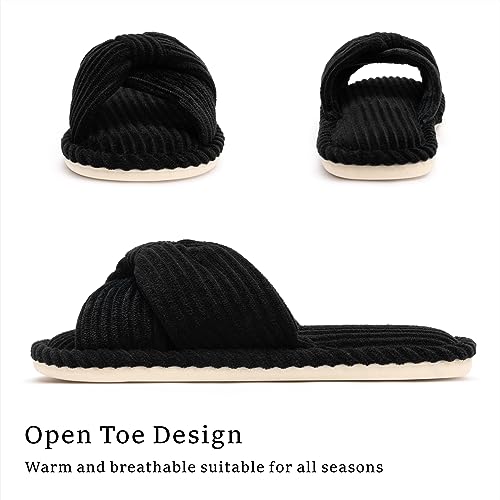 Image of Chantomoo Slippers for Women Memory Foam House Womens Slipper Slides Home Bedroom Bathroom Spa Open Toe Corduroy Bow Slippers Cozy Comfortable