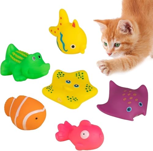 Clockjuan 6 Stück bunte Pool-Katzen-Interaktivspielzeug, schwimmendes Katzen-Was