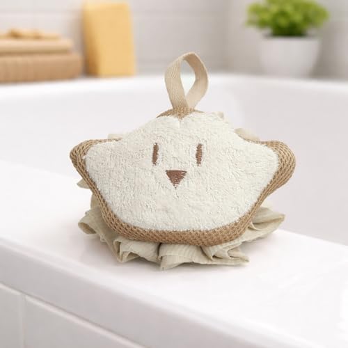 Image of Luxe Home International Bath Sponge For Kids And Adult Microfibre Soft Shower Loofah Star Pattern Gentle Skin Exfoliating Body Scrubber For Toddler Beige 15x11cm Pack Of 1