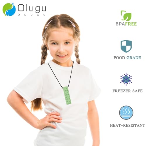Image of Olugu Chewing Necklace for Kids Sensory, Blocks Sensory Necklace for Chewing Boys Girls with Autism, ADHD, Teething, Biting, Chewing Needs, Silicone Chewy Necklace Sensory for Reduce Anxiety -7 Pack