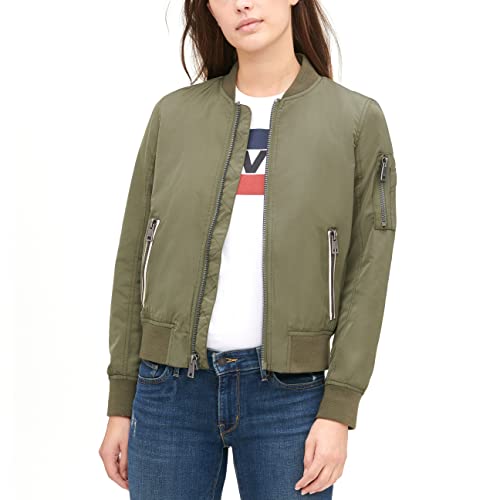 Levi's Women's Poly Bomber Jacket With Contrast Zipper Pockets, Army Green, Small #TOP1
