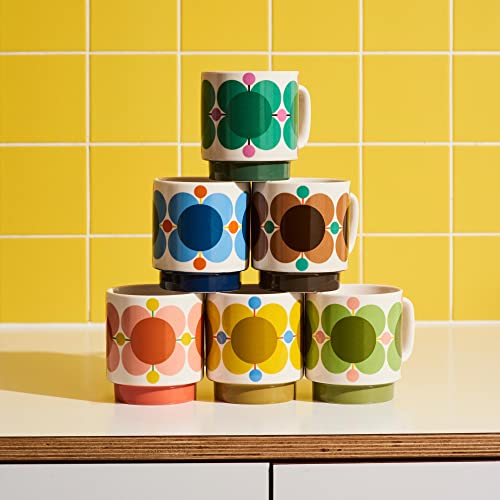 Orla Kiely Lot de 2 tasses empilables Motif fleurs atomiques Bubblegum et basilic Coffret cadeau