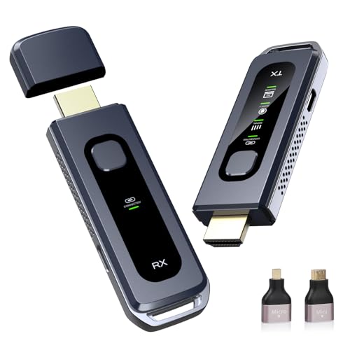 Transmisor y Receptor HDMI inalámbrico 2026, 5.8 G + 2.4 G de Doble Banda, más Pantalla LED, decodificación 4K 1080P a 60Hz Salida de Video Ultra HD, Kit Extensor de Enchufe de Video