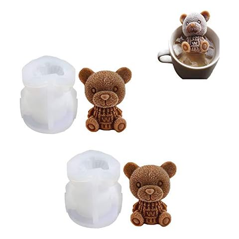 Ygapuzi 2 Pack Ice Bear Mold 3D Bear Shape Ice Cube Trays, DIY Drink Decoration to Make Lovely Ice Coffee, Milk Tea, Juice, Cocktails, Reusable Silicone Molds for Craft Candy Chocolate Soap Candle Cover
