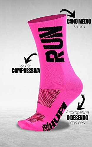 Meia Hupi Run Rosa/preto - Lt para pés menores 34-38, Cor: Rosa/preto
