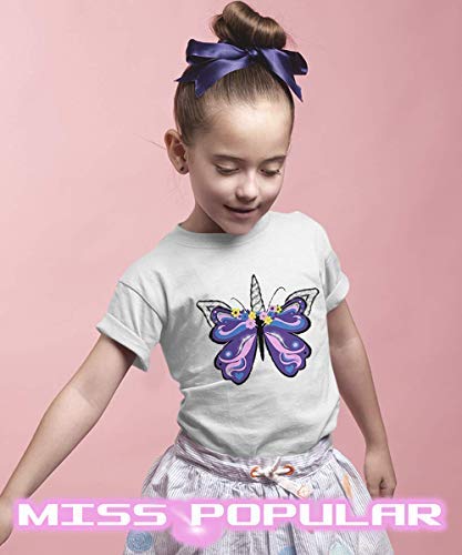 MISS POPULAR Girls 3-Pack Super Soft Short Sleeve T-Shirts Unicorn Butterfly Glitter Print Cute Design| Sizes 7-163