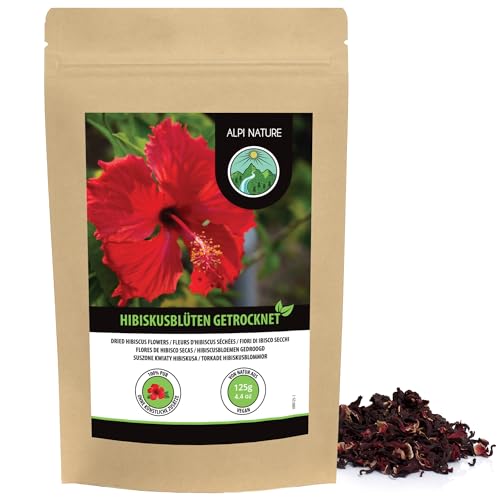 Alpi Nature Té de Hibisco Flor de Jamaica 125g, Flor de Hibisco Seca Entera con Pétalos, Té Suelto