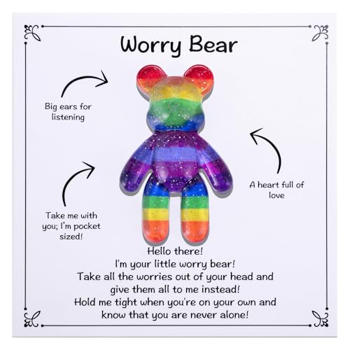 Image of Aesnefe Pocket Bear Hug, Anxiety Relief Gifts for Men Women, Mental Health Positivity Gift for Anxious Friend, Autism Fidget Gift, Thoughtful Gifts for School Anxiety, Rainbow