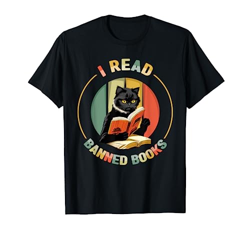 I Read Banned Book Funny Book Lover Vintage Cat Lire des livres T-Shirt