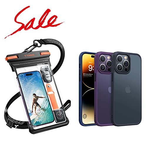 TORRAS Icecube IPX8 Waterproof Phone Pouch, Underwater Screen Touchable, Black 8.0'' & Shockproof Designed for iPhone 14 Pro Max Phone Case, Protective Black Hard Back Translucent Case