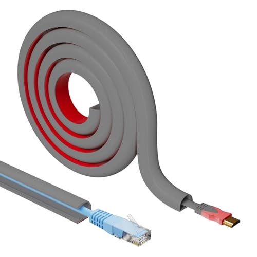Canaleta de cable gris de 3 m, conducto flexible de PVC de 14 x 10 mm para 1 cable, ocultador de cables autoadhesivo para pared y suelo, apertura lateral, cubierta de alambre en forma de D, canal de