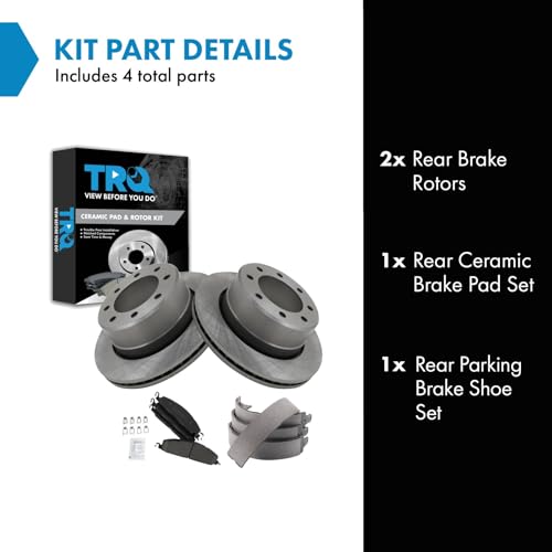 Image of TRQ Rear Brake Pad & Rotor Kit Parking Brake Shoe Set Ceramic Compatible with 2009-2010 Dodge Ram 2500, 3500 2011-2018 Ram 2500 3500
