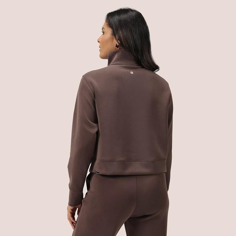 Image of BlissClub BareButter Pullover with Zip Marshmallow Comfort Relaxed fit Funnel Neck Cuffed Sleeve Luxurious Feel