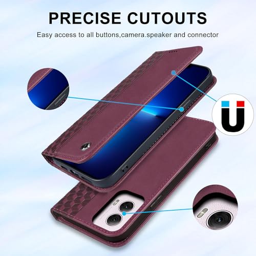 Image of Wallet Case for Motorola Moto G Power 5G (2024) 6.7 inch - PU Leather Strong Magnetic Folio Phone Cover with Card Holder Slots, Flip case for Moto G Power 5G 2024, Wine Red