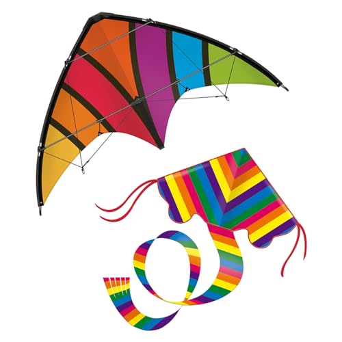 Günther Flugspiele 30121 - Sportlenkdrachen Top Loop & Einleinerdrachen Rainbow, 2 Stück, Outdoor Spielzeug für Kinder, Jugendliche und Erwachsene