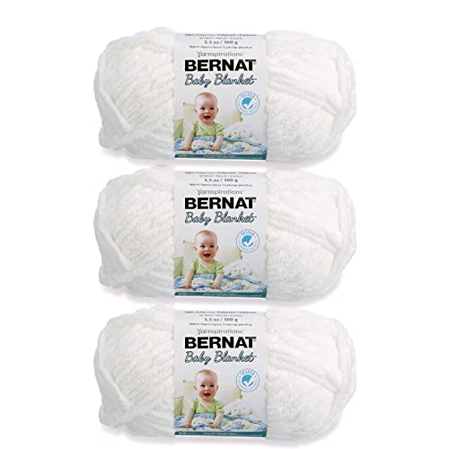 Image of Bernat Baby Blanket Yarn for Crocheting Soft, White, 3-Pack | #6 Super Bulky Yarn, 100% Polyester, Soft Baby Blanket Yarn for Crochet, Knitting & Crafts, 72yds, 100g /3.5oz per skein