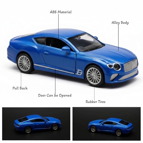 Image of SHAKTISM Die-Cast Metal Car Toy -1:36 Scale, Opening Doors, Pull Back Function, Collectible Toy, Racing Car for Kids Birthday Gift for Boys Girls (Blue Bentley Diecast)