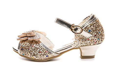 Little Girl's Sparkle Party Wedding Sandals Bow Strap Low Heels Princess Dress Shoes2