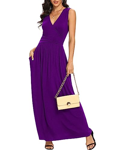 Image of LILBETTER Women Sleeveless Deep V Neck Loose Plain Long Maxi Casual Dress