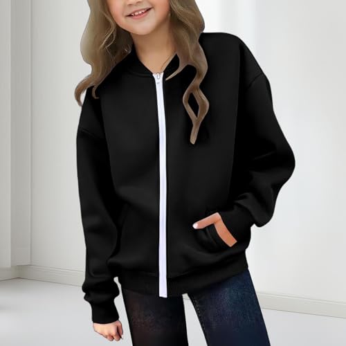 Teen Girl Bomber Jacket Fashion Full Zip Stand Collar School Uniform Casual Sweatshirt Baseball Clothes With Pockets2