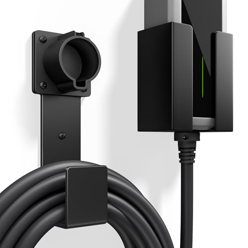 EV Charger Holder Wall Mount J1772 Cable Organizer & Nozzle Holster with Storage Box for Electric Vehicle Charging
