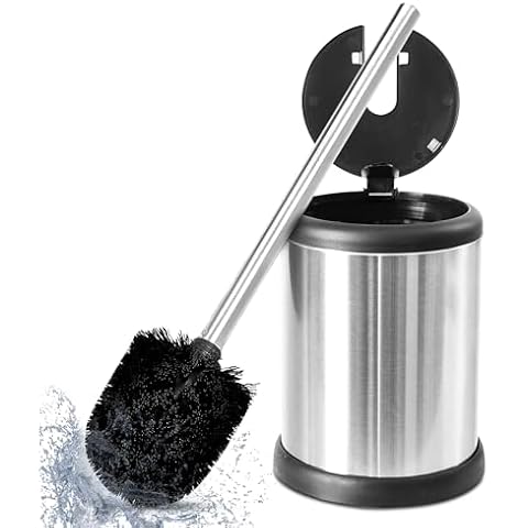 UMIEN Toilet Brush with a Lid - Stainless Steel Toilet Brush with Freestanding Canister - Modern and Sleek Bathroom Cleaning Accessories Cover