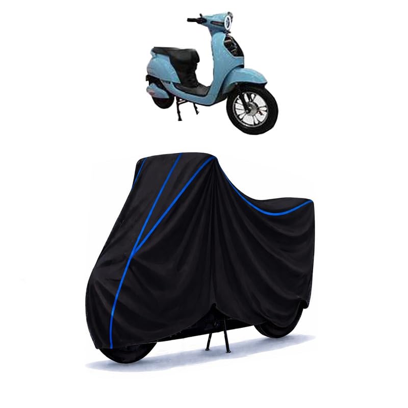 Image of Scooty Cover Water Resistant for AE-8 | Universal Scooter & Bike Cover | Heavy Duty UV Protection | Dust, Rain & Scratch Protection | Elastic Fit All Weather Indoor Outdoor | Black with Blue Piping