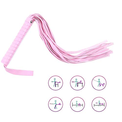 Aomeiter Leather Handcuffs Set, Adjustable Handcuff + Whip Strong and Durable PU Leather Soft Fur Cuffs Multifunctional Bangle, Pink - Thumbnail 2