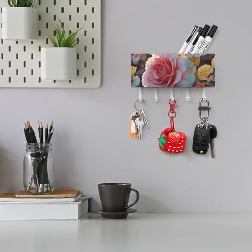 Decoración de pasillo con soporte para llaves de rosas y flores silvestres 6