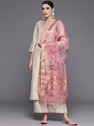 Image of INDO ERA Women's Embroidered Viscose Straight Kurta Palazzo with Dupatta Set