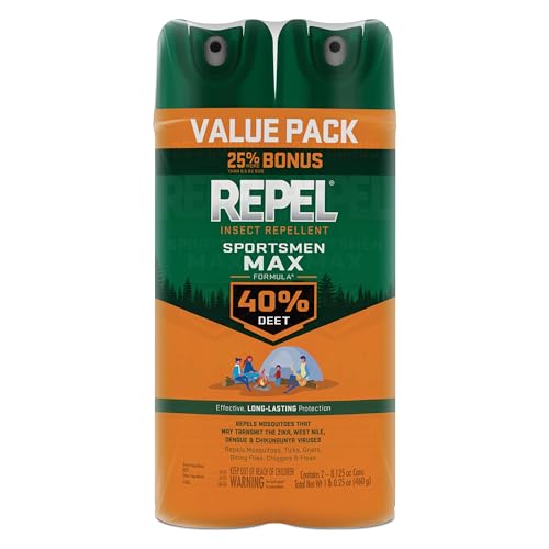 Repel Insect Repellent Sportsmen Max Formula 40% DEET, 2 – 8.125 Ounce Cans, with 40% DEET to Repel Mosquitoes, Ticks, Gnats, Biting Flies, Chiggers and Fleas for Long-Lasting Protection