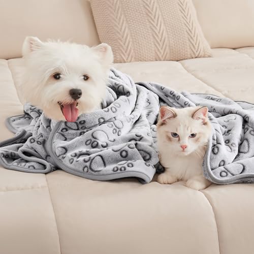 Image of Luciphia 1 Pack 3 Blankets Fluffy Premium Fleece Pet Blanket Flannel Paw Printed Throw for Dog Cat Grey Paw Medium(30 inchx20 inch,Pack of 3)
