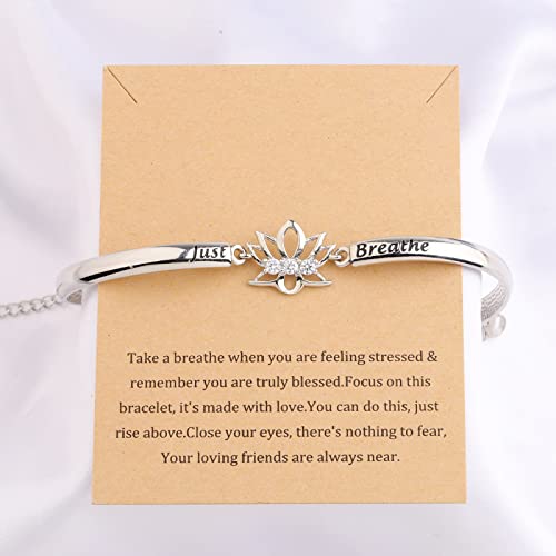 WUSUANED Spiritual Lotus Flower Bracelet With Message Card Just Breathe Jewelry Yoga Healing Inspirational Gift For Women2