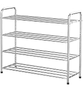 FANHAO 4-Tier Shoe Rack, 100% Stainless Steel Shoe Storage Organizer, Stackable 12-Pair Storage S...